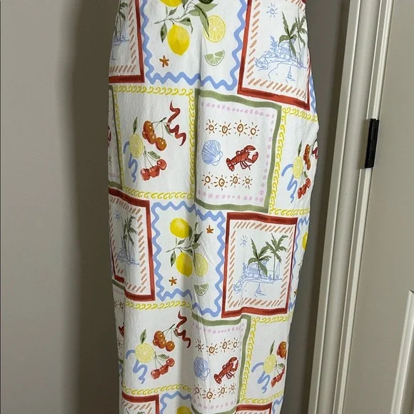 Abercrombie and Fitch Tie Front Scarf Midi Dress Italy Coastal Fruit Sz L NEW - Picture 7 of 13